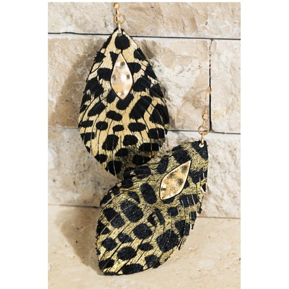 New! Metallic Leopard Print Earrings - Picture 2 of 6